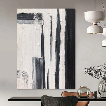 “Black, White, Gray Textured Strokes ‘Urban Pulse’” - Impasto Abstract Painting On Canvas DTP367