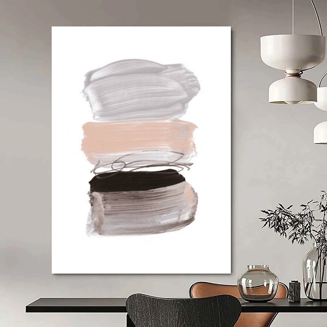 “Soft Gray - Pink Paint Strokes Stack” - Minimalist Color Field Painting On Canvas DTP184