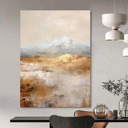 Golden Desert and Snowy Peaks - Abstract Landscape Oil CT1219