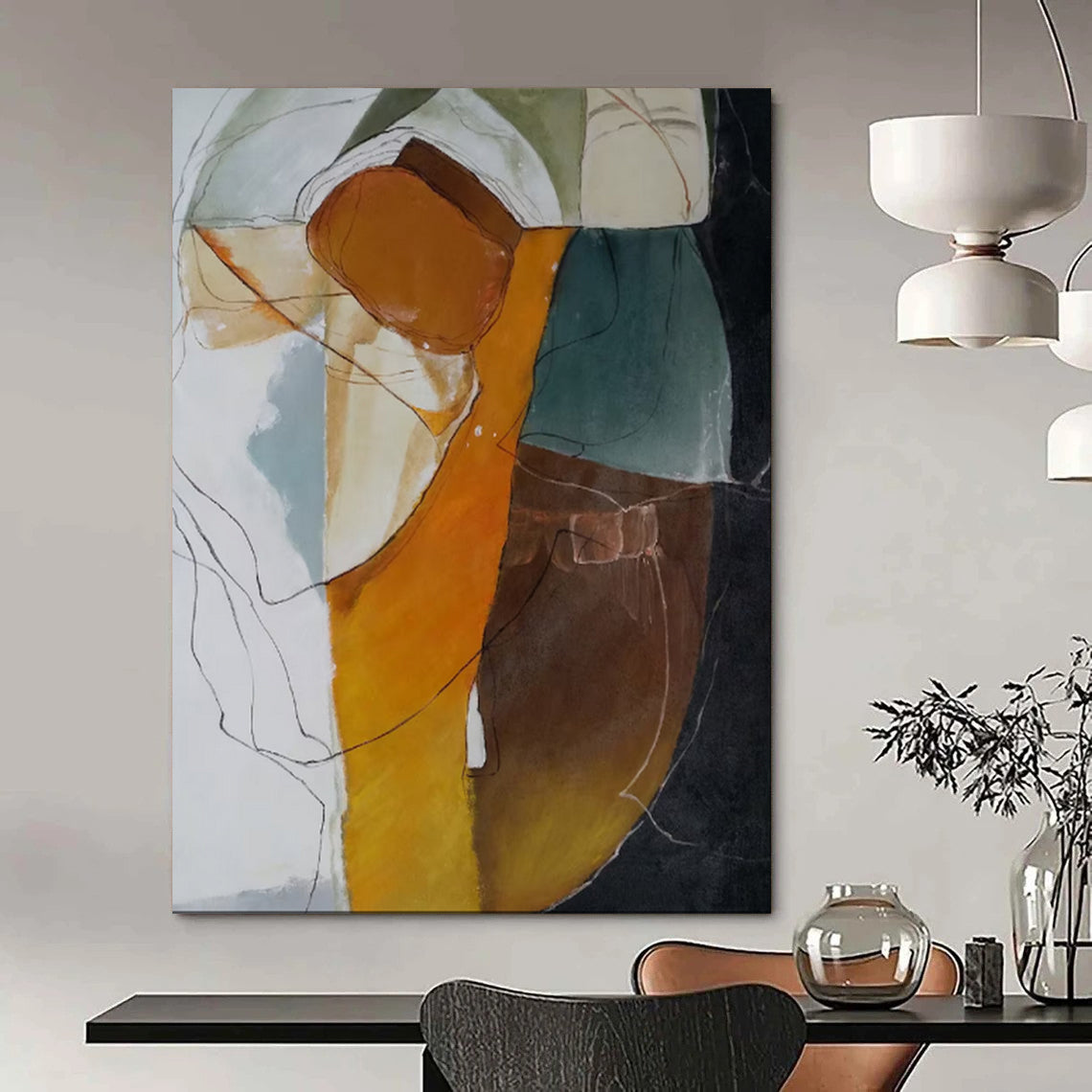 “Abstract Color Blocks with Lines” - Abstract Mixed - Media Painting CT1993