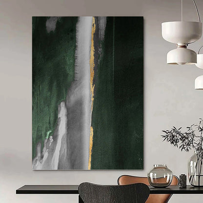 “Green, Gray & Gold Abstract Drips” - Green, Gray, Gold & Black Abstract Painting On Canvas DKH1203