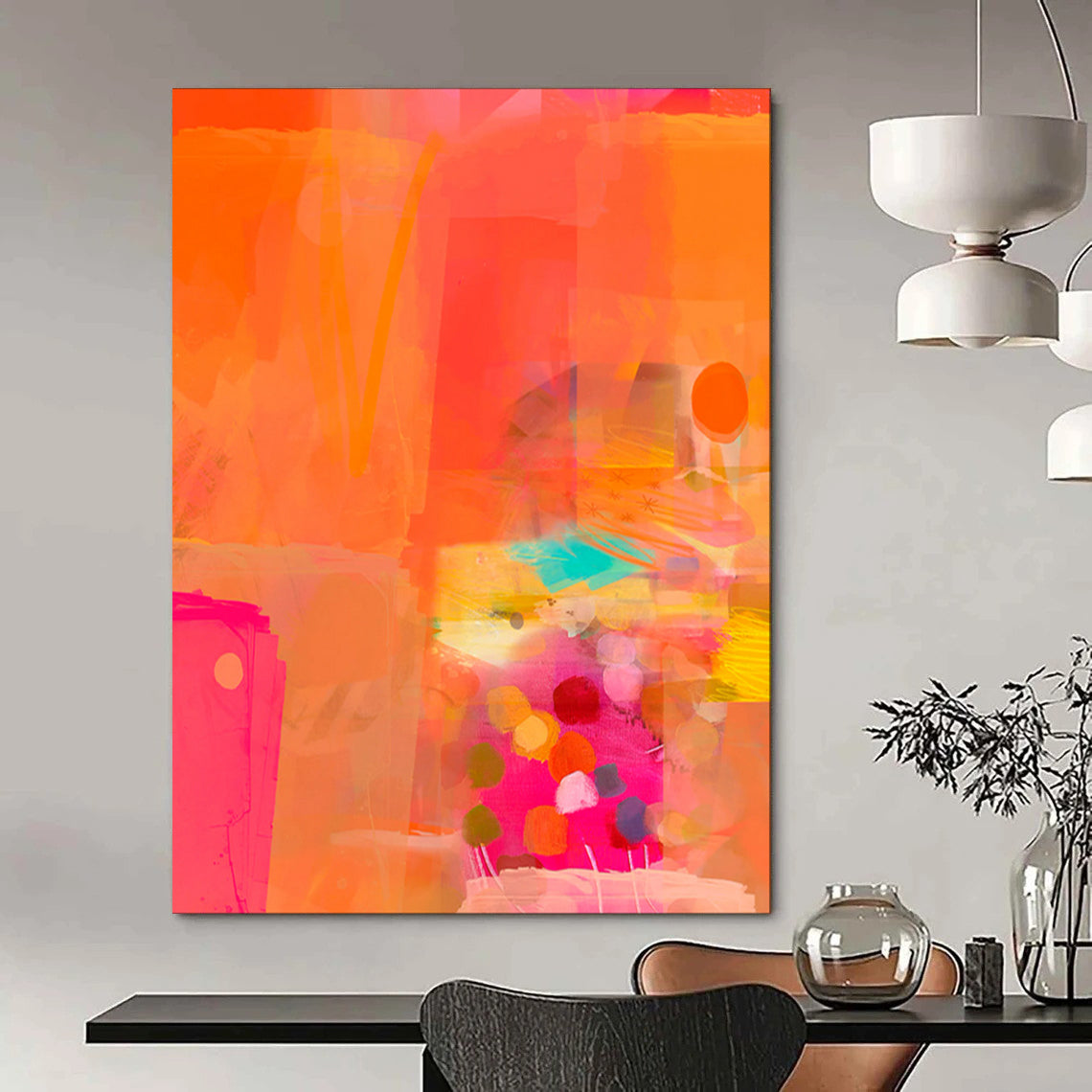“Orange and Pink Abstract Collage” - Modern Abstract Painting CT2002