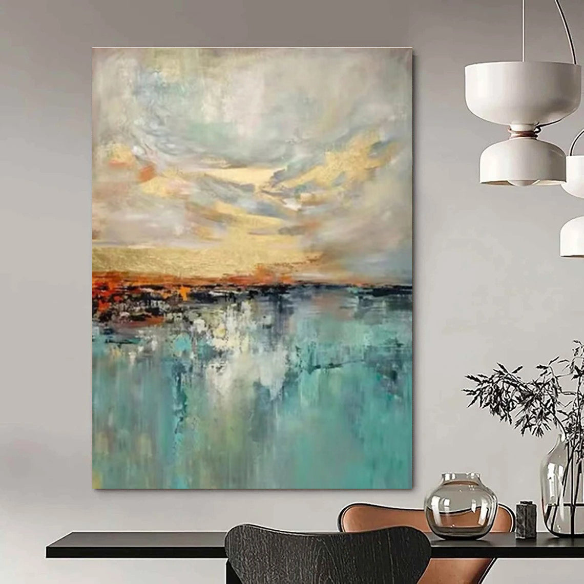 Abstract Landscape with Sky and Water - Impressionistic Abstract Landscape Painting CT1422