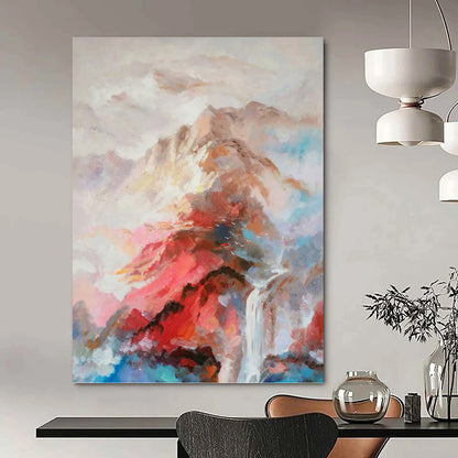 Colorful Mountain and Waterfall Landscape - Expressive Landscape Painting On Canvas DKH1348