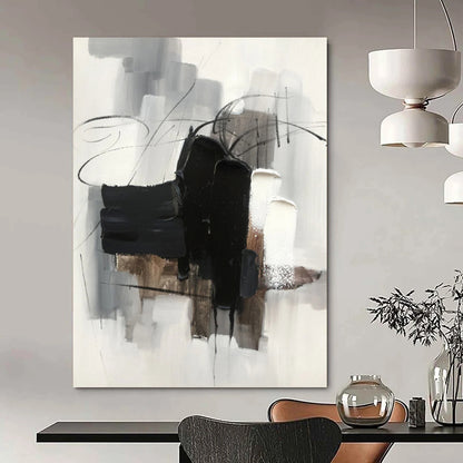 Black, Gray, and White Abstraction - Abstract Expressionist Painting On Canvas DKH1275