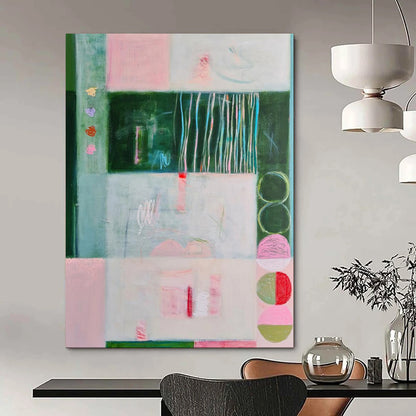Pink, Green, Geometric Forms - "Soft Structure" - Abstract Geometric Painting CT1852
