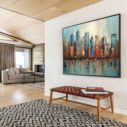 “Colorful Cityscape Reflection” Cityscape Painting On Canvas DLZ077