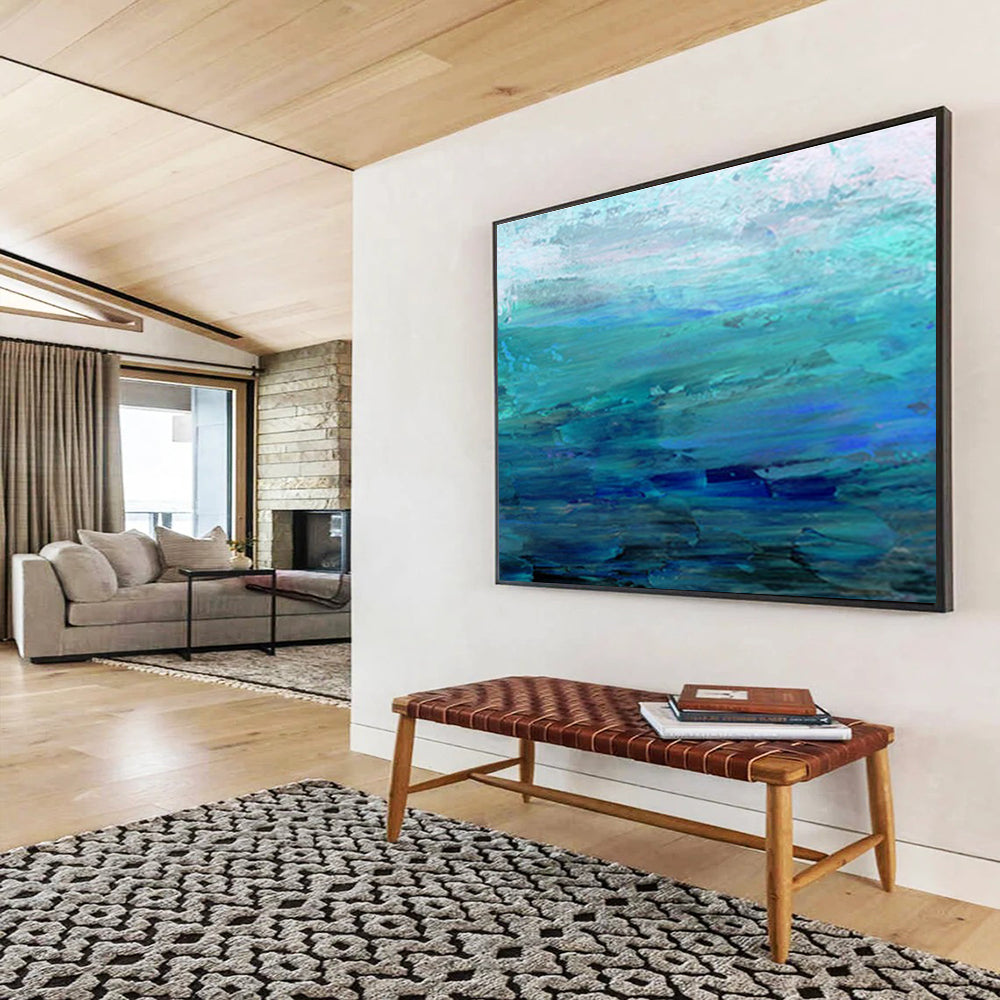 “Cool Blue Abstract Seascape” Abstract Impressionist Painting On Canvas DKH377