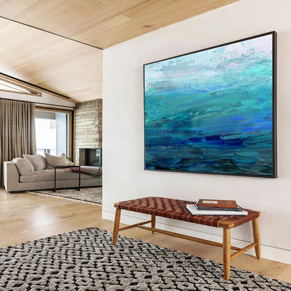 “Cool Blue Abstract Seascape” Abstract Impressionist Painting On Canvas DKH377