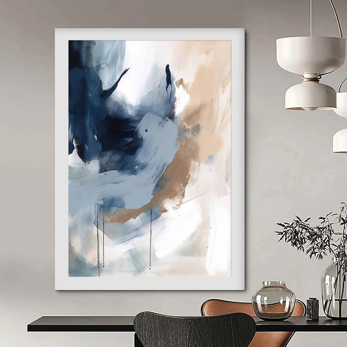 Blue & Beige, Fluid Strokes - "Calm Currents" - Abstract Acrylic Art CT1829