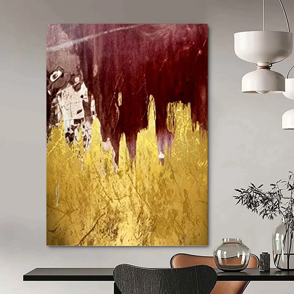 Burgundy and Gold Abstract Fields - Abstract Painting On Canvas DKH1336