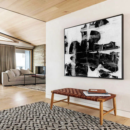 “Monochrome Textured Layers” Black - and - White Abstract Painting On Canvas DLZ134