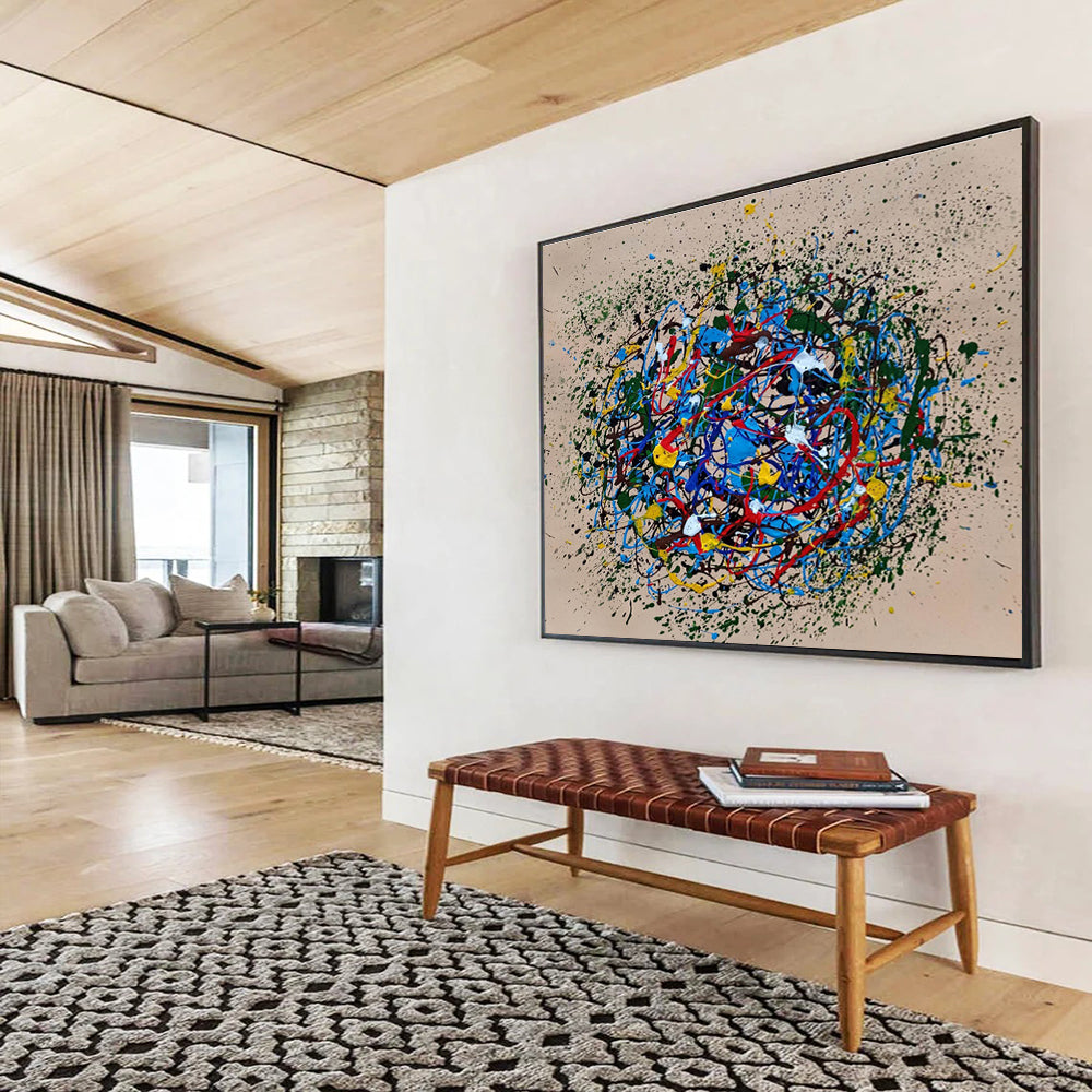 Colorful Concentric Splatter Abstract Painting On Canvas DKH304