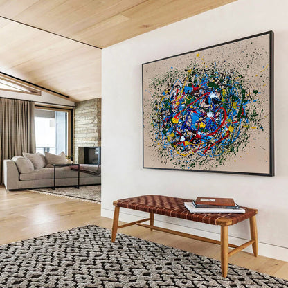 Colorful Concentric Splatter Abstract Painting On Canvas DKH304
