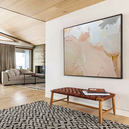 Textured Peach and White Shapes Painting On Canvas DKH186