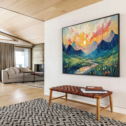 “Impasto Mountain Sunset” - Textured Landscape Painting On Canvas DKH856