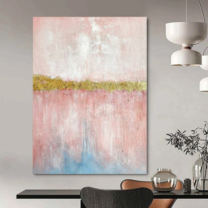 Pink & Gold Abstract Divide - Minimalist Abstract Painting On Canvas CT2288