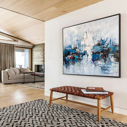 “Blue and White Abstract Harbor” Painting On Canvas DKH162