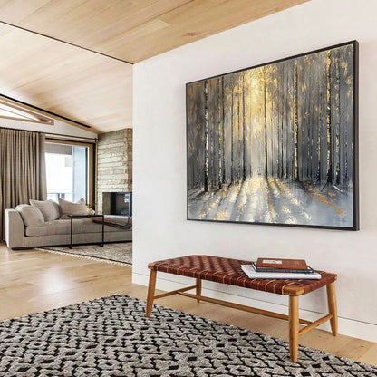 “Golden - Accented Forest Path” - Mystical Landscape Painting On Canvas DKH802