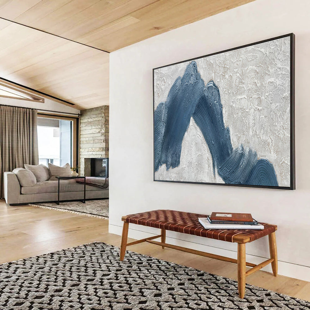 Textured Blue Peaks on Gray Abstract Painting On Canvas DKH214