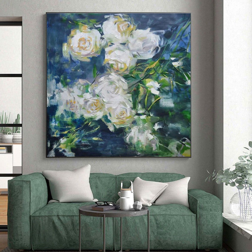 “White Rose Impasto” ，Impasto Floral Painting CT0892