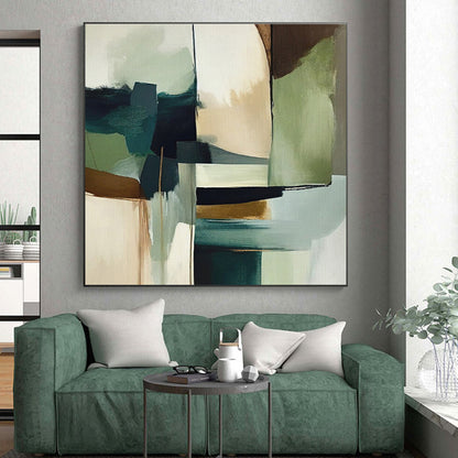 Muted Green, Blue & Brown Shapes, “Nature’s Balance” - Abstract Geometric Acrylic Painting CT0757