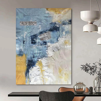 “Textured Blue - Gold Abstract” - Blue, Gold, Gray Abstract Painting On Canvas DTP255