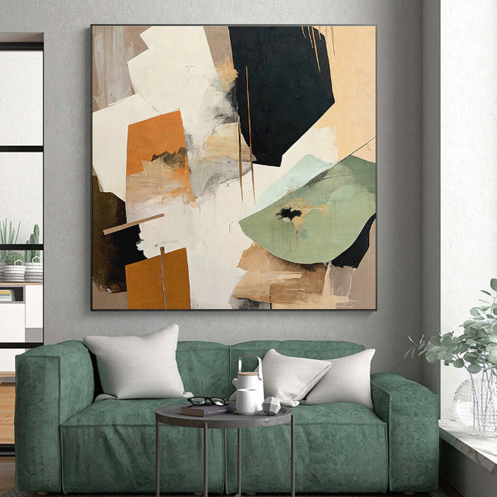 Earth - Toned Geometric Collage, “Urban Textures” - Mixed - Media Abstract Painting CT0756