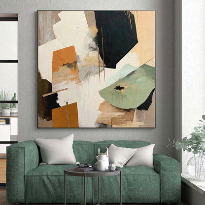 Earth - Toned Geometric Collage, “Urban Textures” - Mixed - Media Abstract Painting CT0756