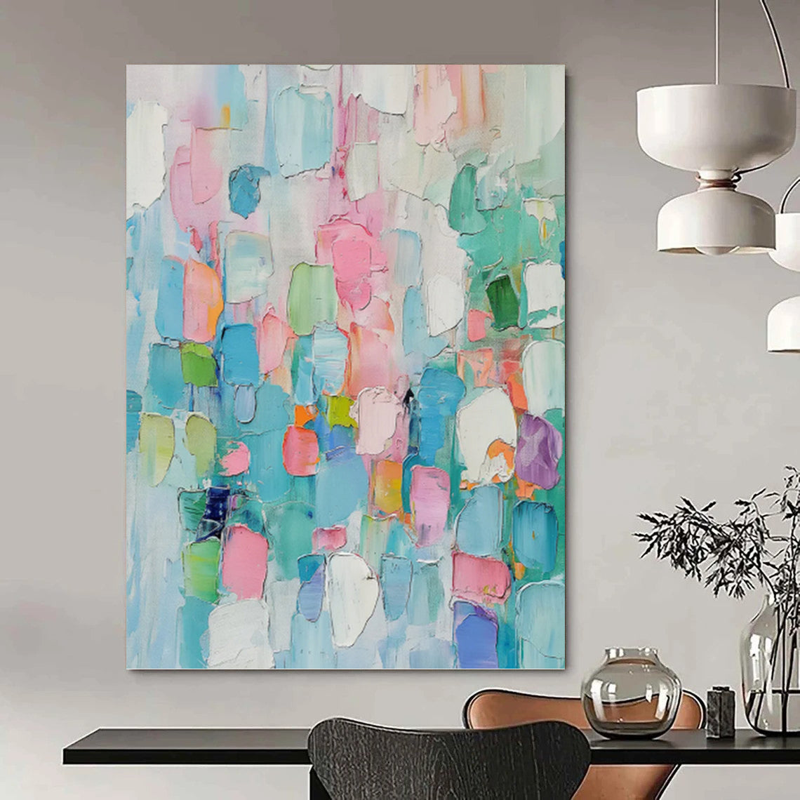 “Pastel - Toned Abstract Color Blocks” - Multicolor Cubist - Inspired Painting On Canvas DKH0997