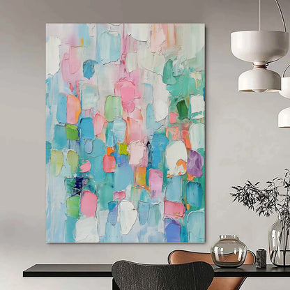 “Pastel - Toned Abstract Color Blocks” - Multicolor Cubist - Inspired Painting On Canvas DKH0997