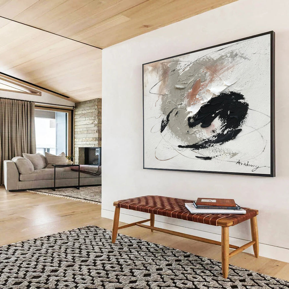 Textured Gray and Black Abstract Painting On Canvas DKH312