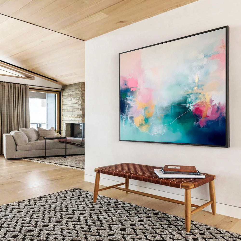 “Pastel & Teal Dreamscape” Abstract Acrylic Painting On Canvas DKH472