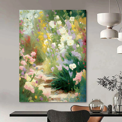 Colorful Flower Garden Path - Impressionistic Landscape Painting On Canvas DKH1356