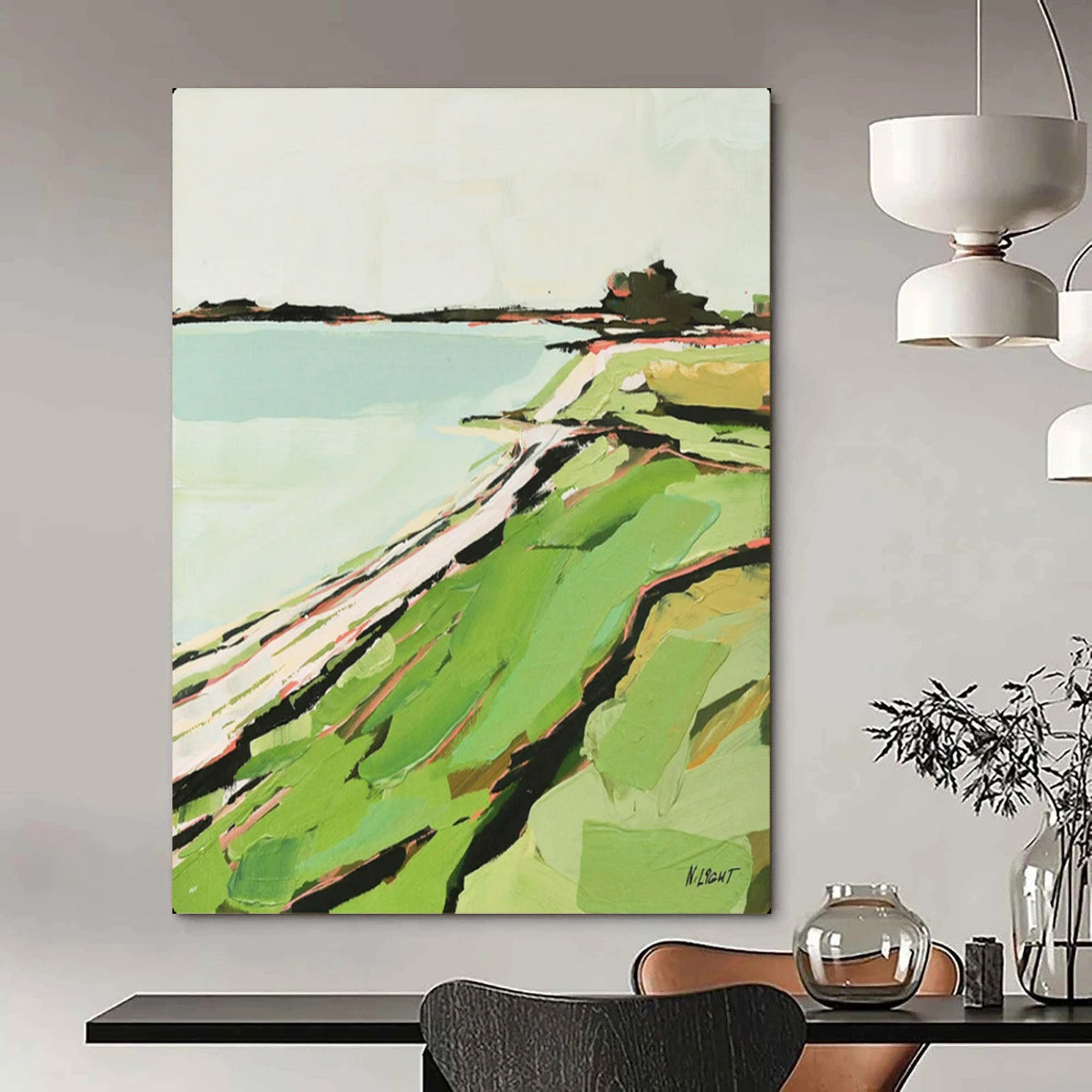 “Abstract Coastal Landscape” – Modern Impressionistic Oil Painting On Canvas CT2147