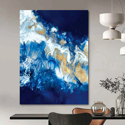 “Blue & Gold Fluid Art” - Abstract Resin - Like Painting On Canvas DKH1650