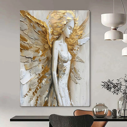 “Golden - Accented Angel Figure” – Textured Religious - Inspired Oil Painting On Canvas CT2138