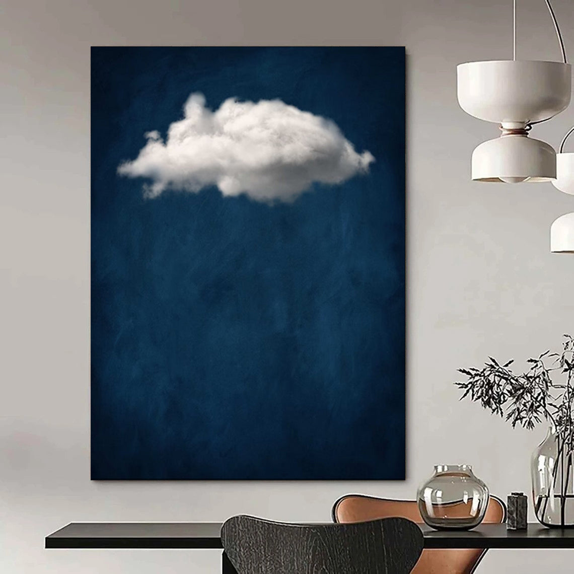Single White Cloud Deep Blue Minimalist Sky Inspired Art CT1918