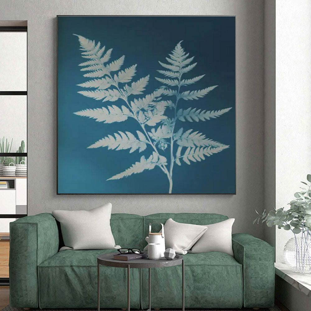 “Cyanotype Fern: Blue - White Botanical Print” ，Botanical Cyanotype Art CT0874