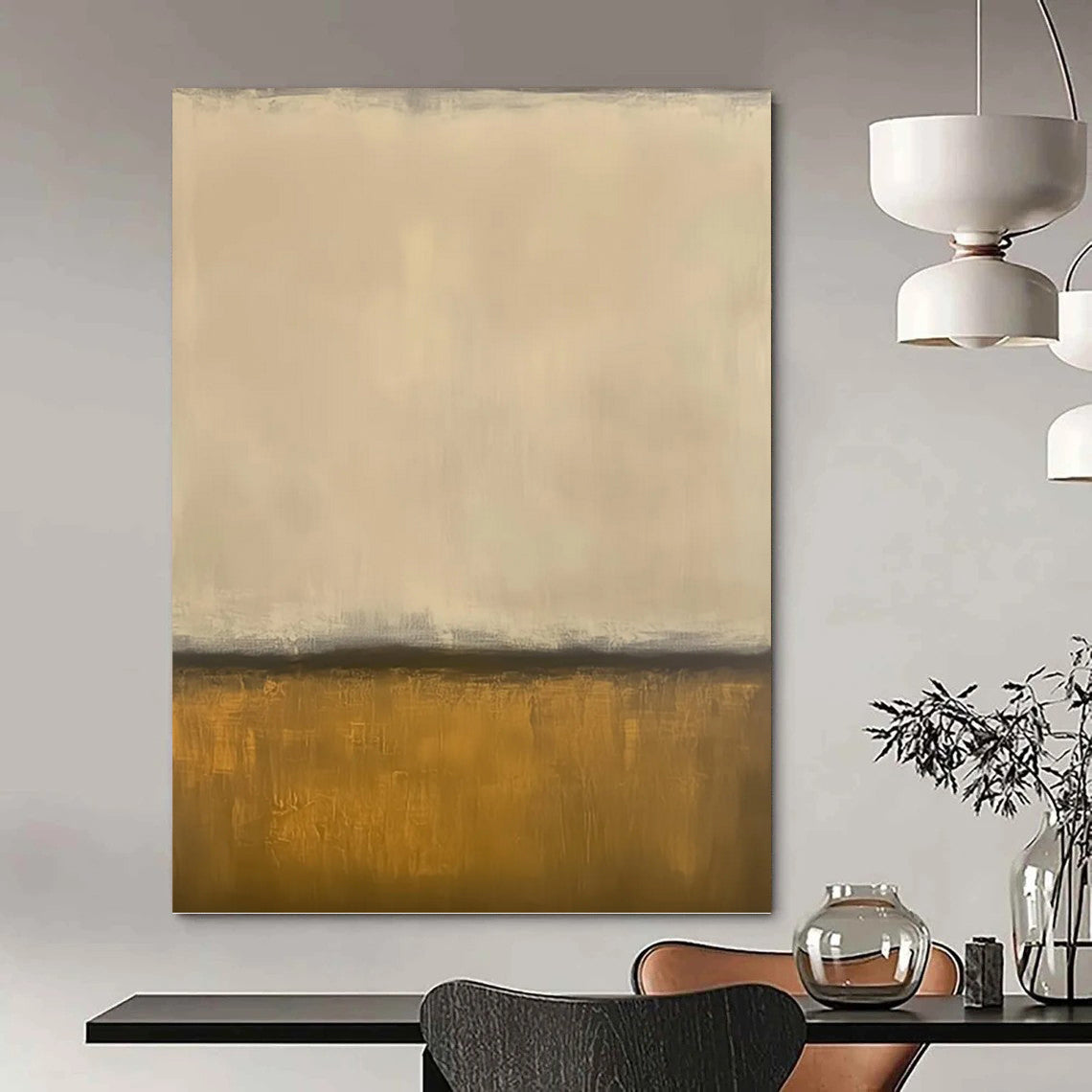 Beige & Gold Divide - Minimalist Abstract Painting On Canvas DKH1238