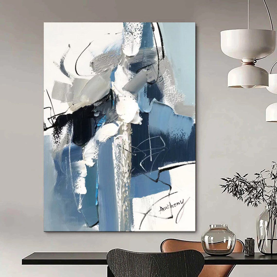 “Dynamic Blue Abstract Strokes” – Expressive Abstract Acrylic CT2082
