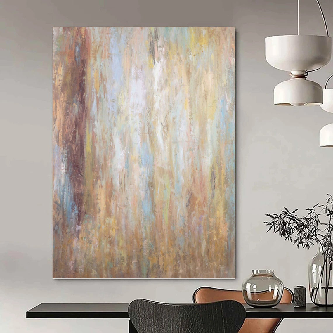 “Warm - Toned Abstract Layers” - Beige, Brown & Blue Textured Painting On Canvas DKH0946