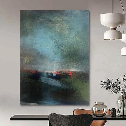 Misty Landscape in Muted Greens and Blues - Abstract Landscape Painting On Canvas DKH1408