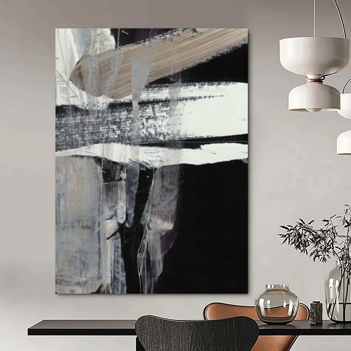 “Black and White Textured Abstract” - Monochrome Textured Painting On Canvas DTP193