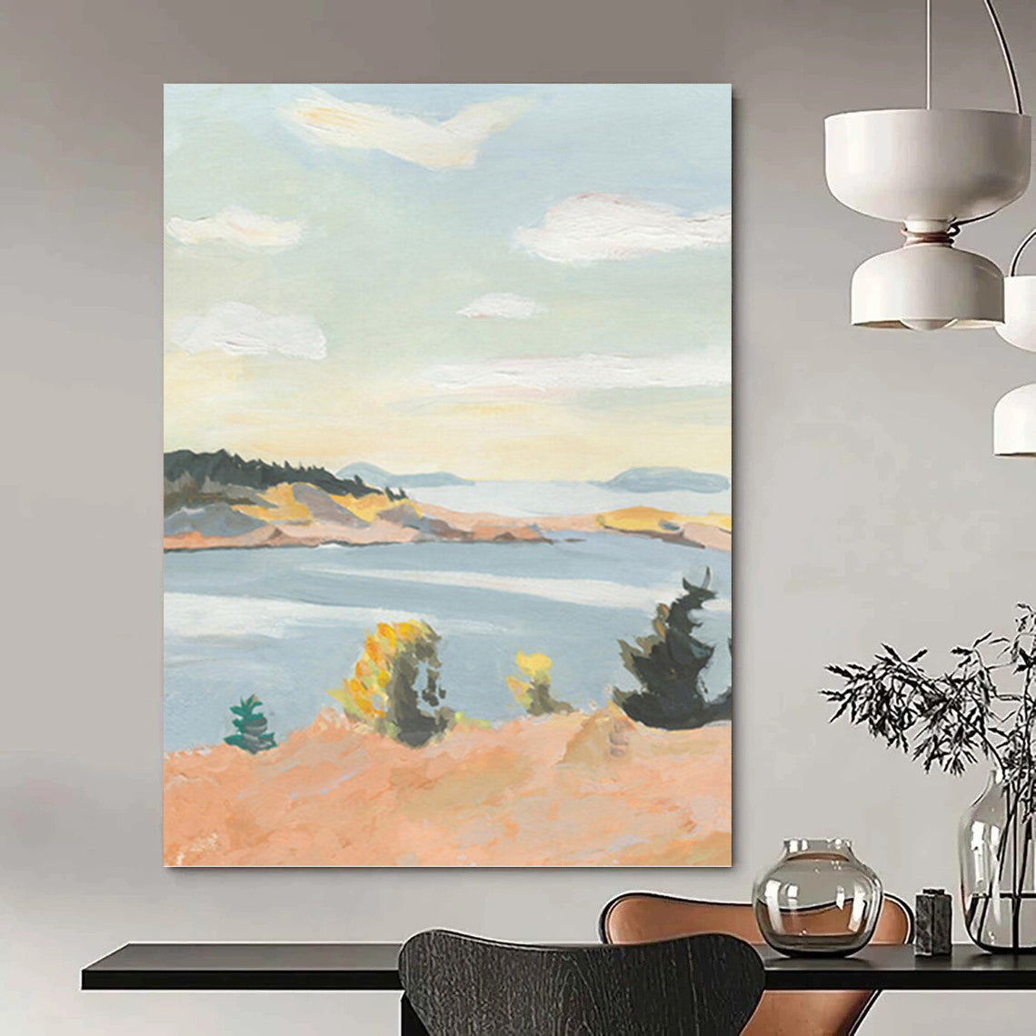 Bright, Airy Coastal View - Landscape Painting On Canvas DKH1460