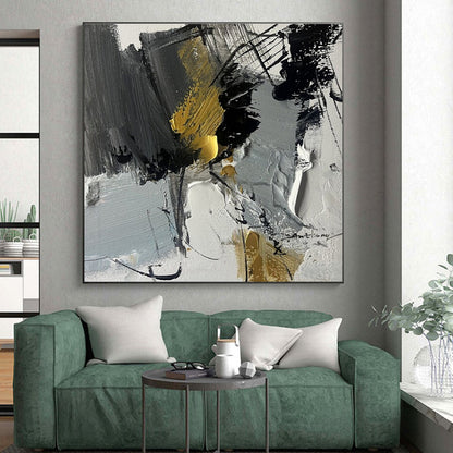 “Gray - Black - Gold Abstract Fusion” ，Abstract Acrylic Painting CT0792