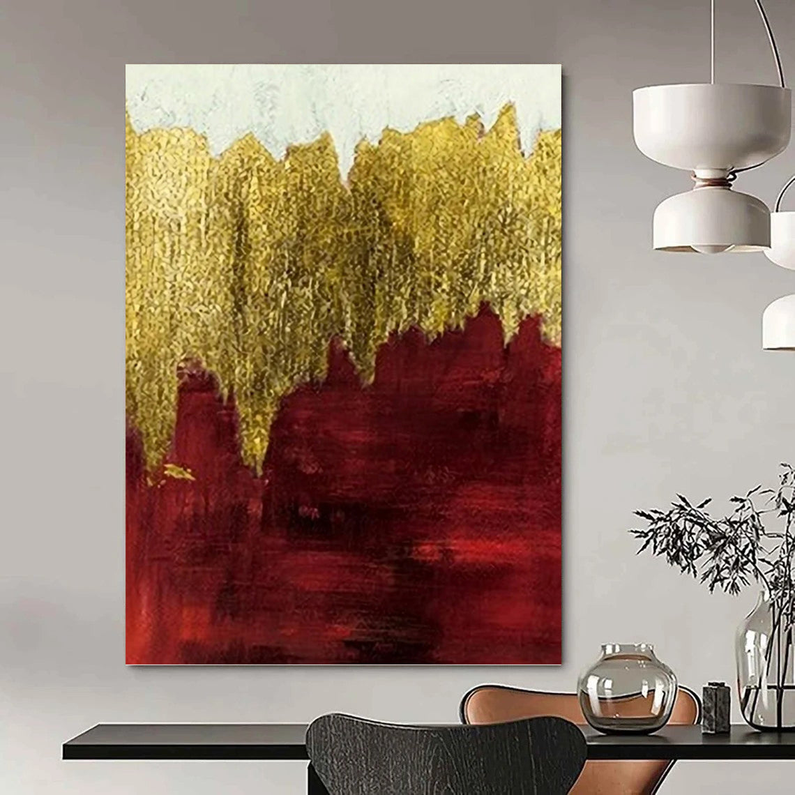 Gold and Burgundy Abstract Horizon - Abstract Painting On Canvas DKH1339