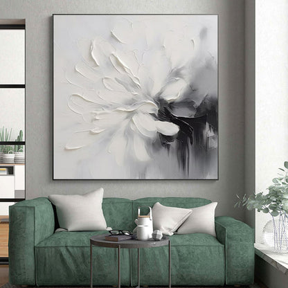 Black, White & Gray Textured Flower, “Monochrome Bloom” - Impasto Floral Painting CT0767