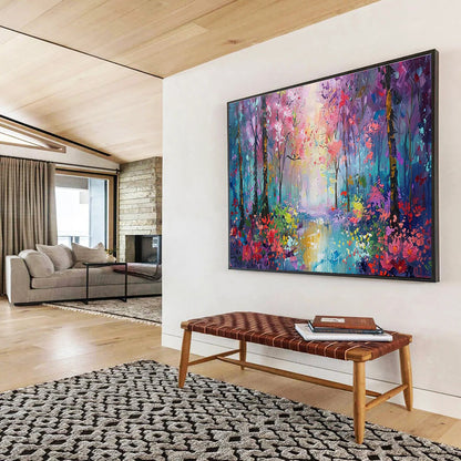“Enchanted Colorful Forest” - Vivid Multicolor Impressionistic Landscape Painting On Canvas DKH765