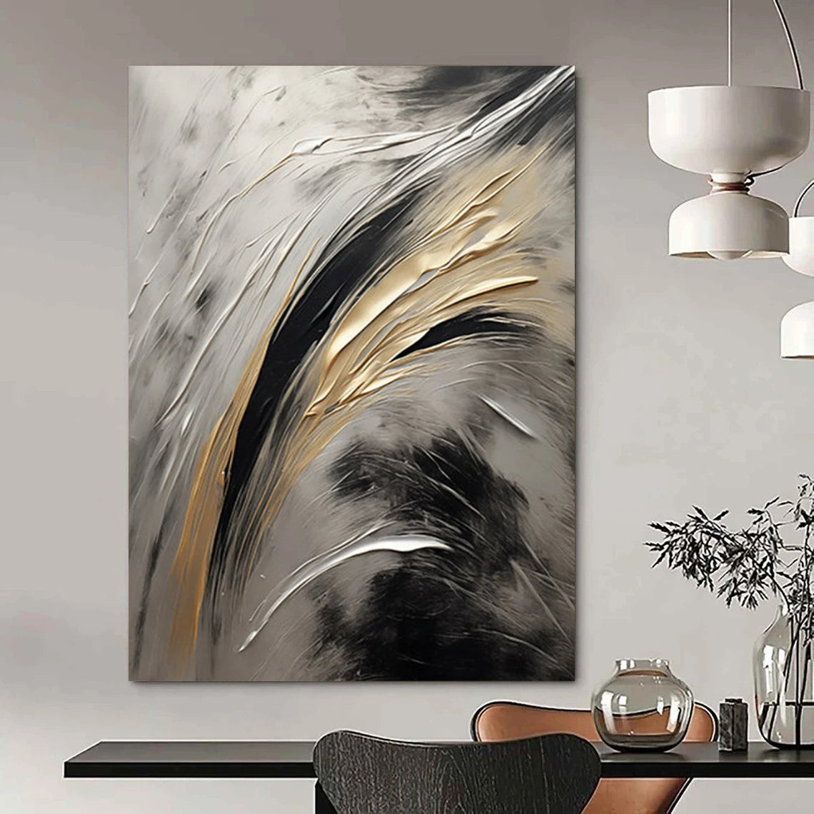 “Silver - Gold Textured Abstraction” - Textured Abstract Painting On Canvas DTP126